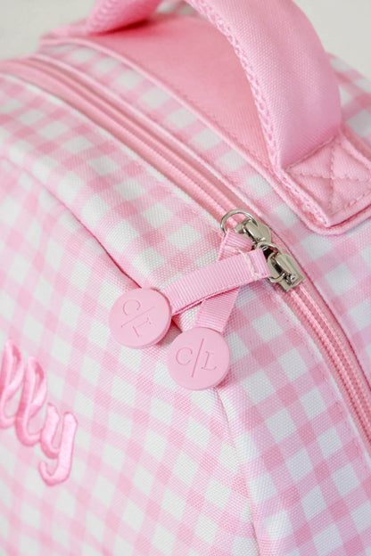 Kids Embroidered Ruffle Backpack | Pink Gingham