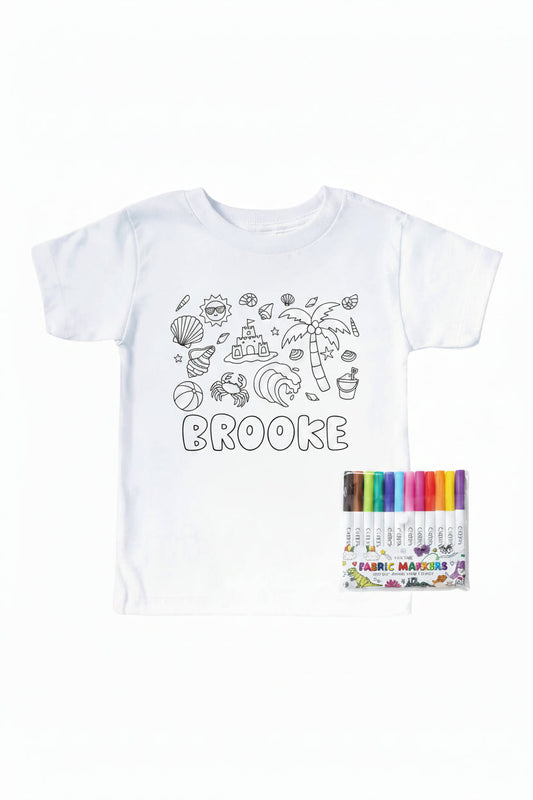 Beach Bash Colorable Personalized Kids Graphic Tee | White