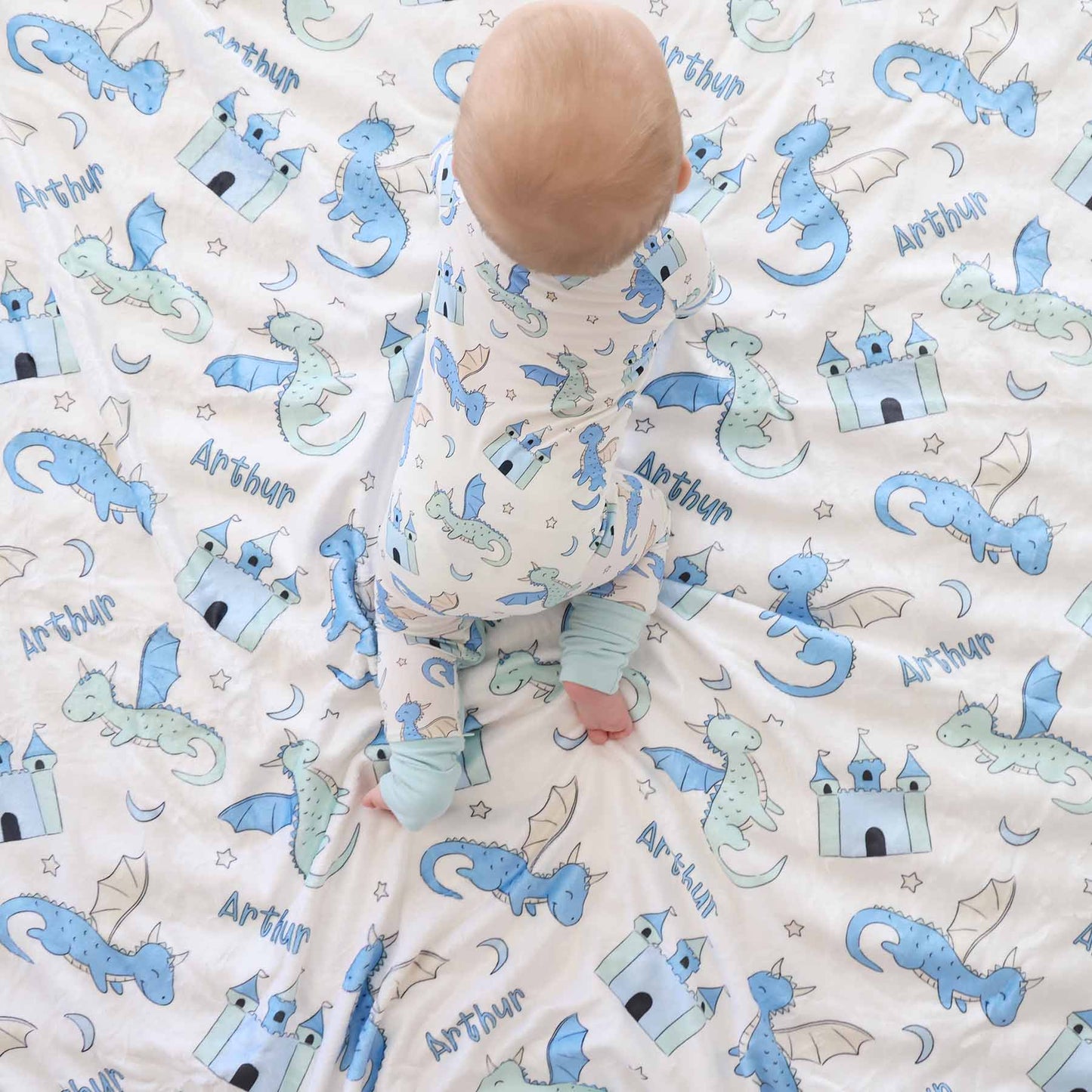 Dragon Adventure Personalized Kids Blanket | Blue