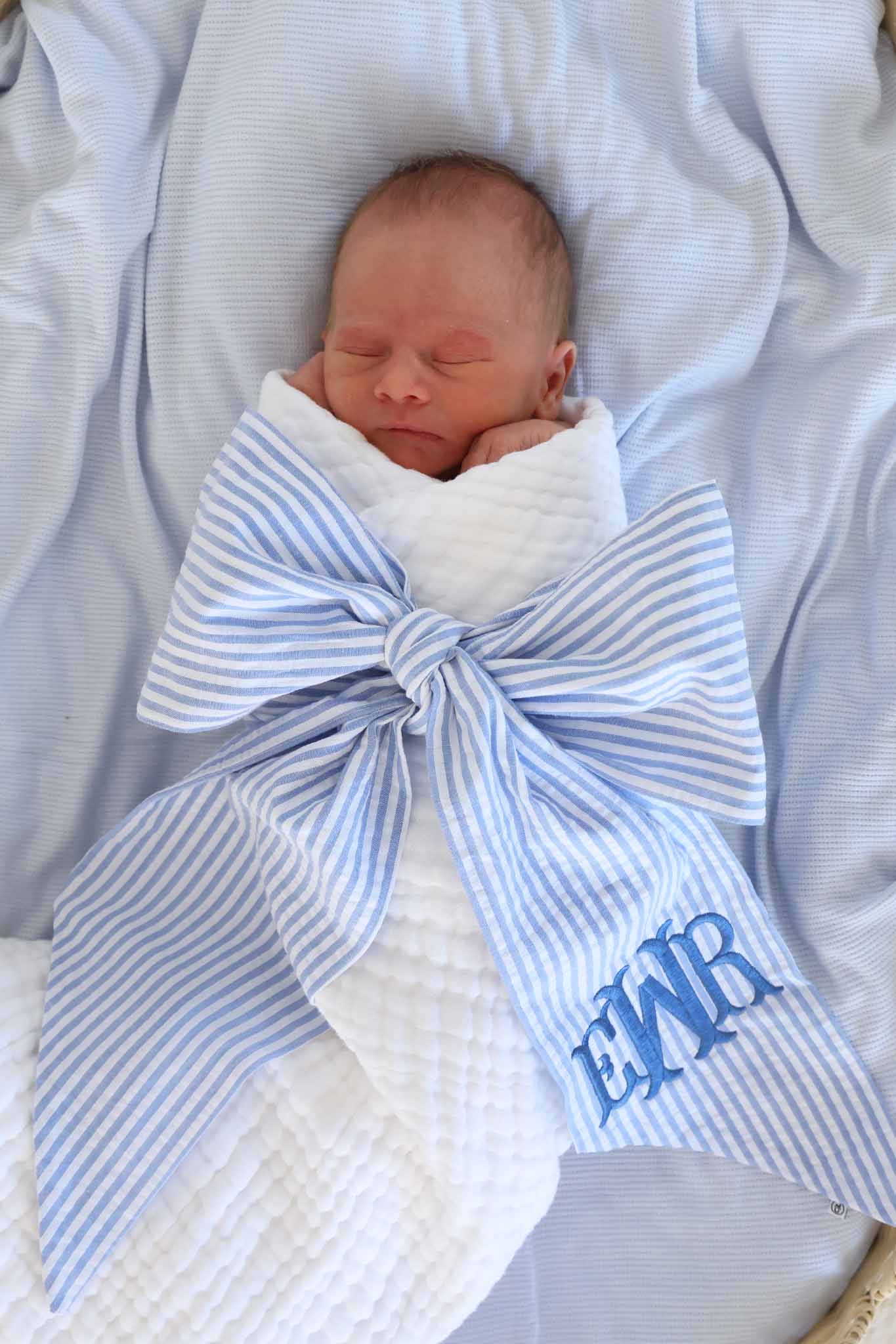 Personalized Newborn Bow Sash | Seersucker