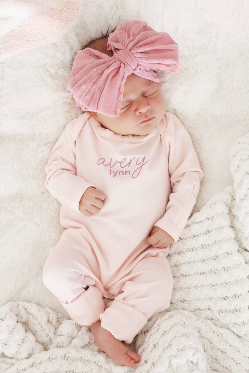Personalized Full Length Snap Romper | Blush