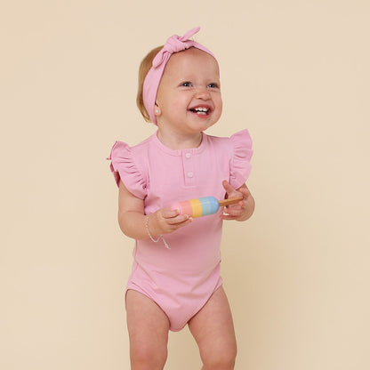 Bubblegum Short Sleeve Organic Bodysuit with Frill