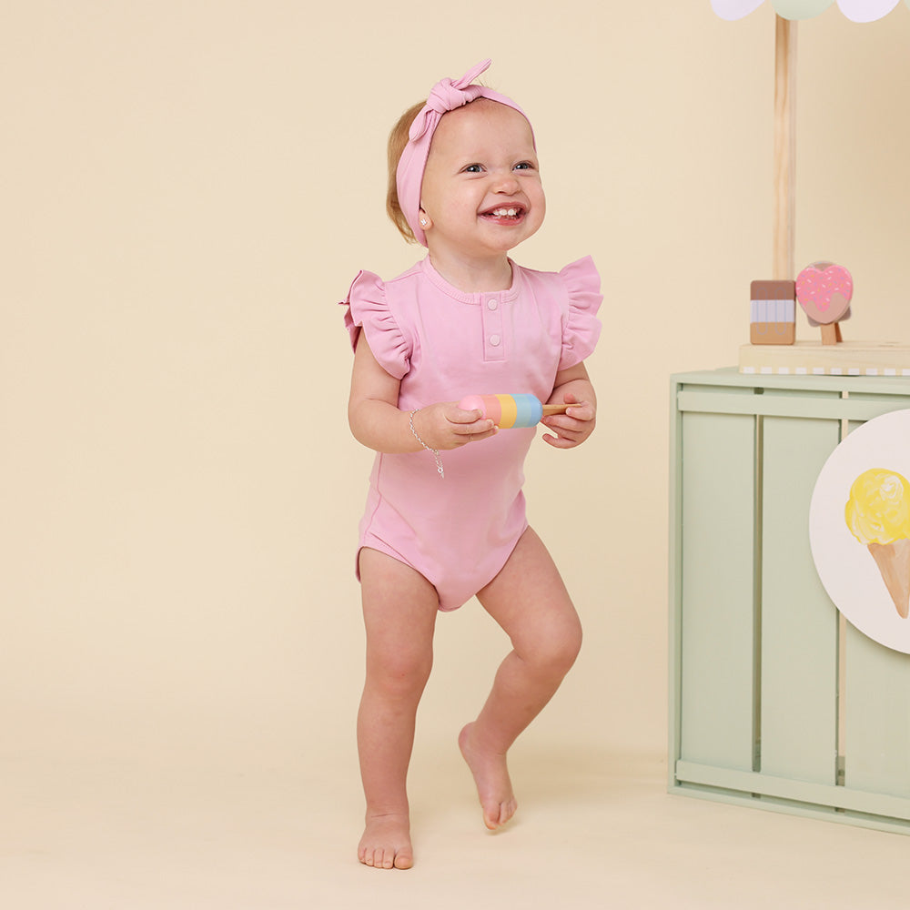 Bubblegum Short Sleeve Organic Bodysuit with Frill