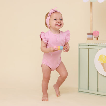 Bubblegum Short Sleeve Organic Bodysuit with Frill