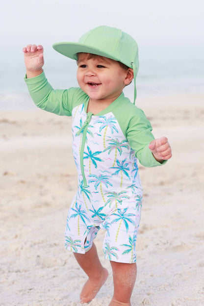 Long Sleeve Rash Guard Swim Romper Shortie | Blue Lagoon