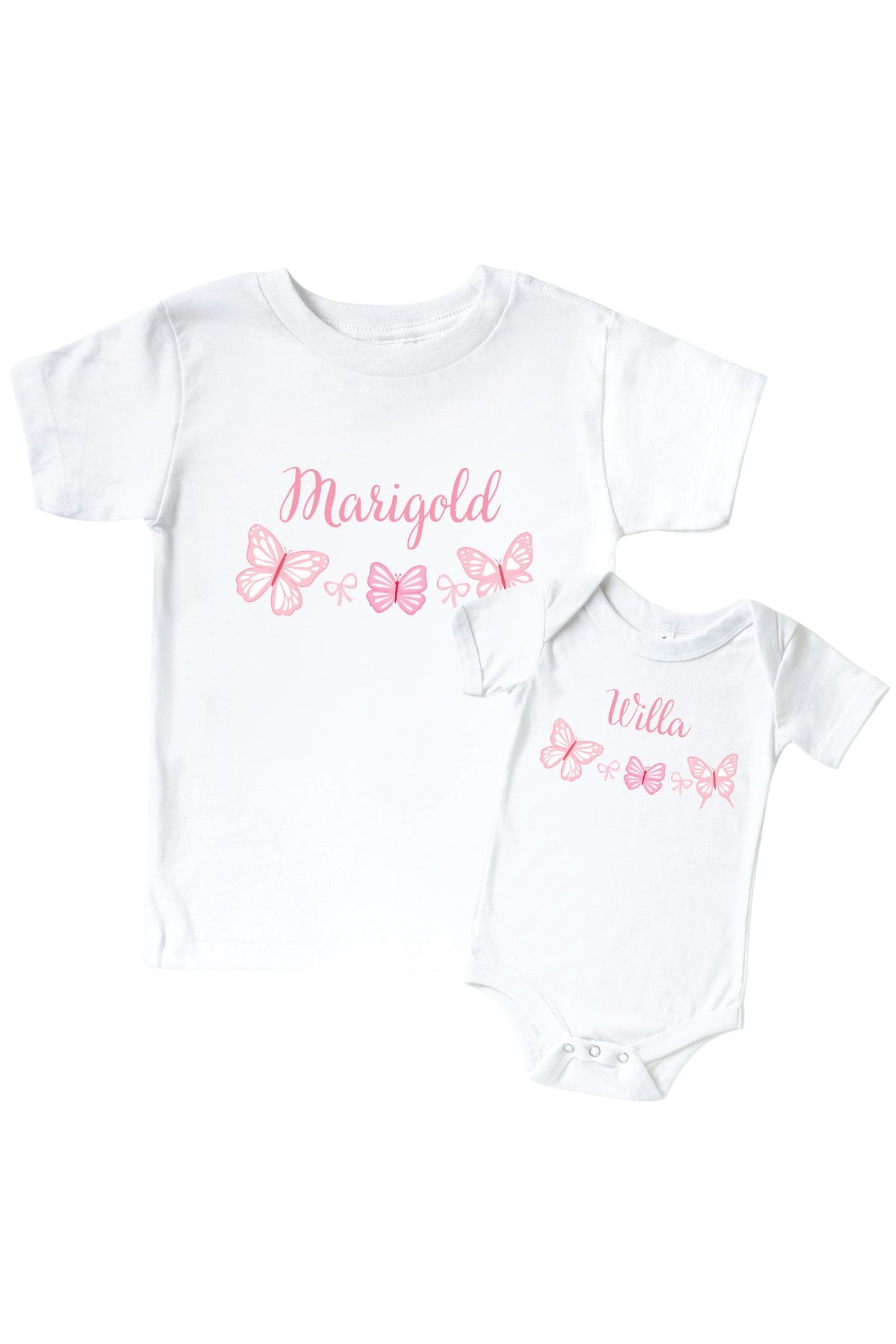 Personalized Blooming Butterflies Graphic Bodysuit & Kids Tee | White