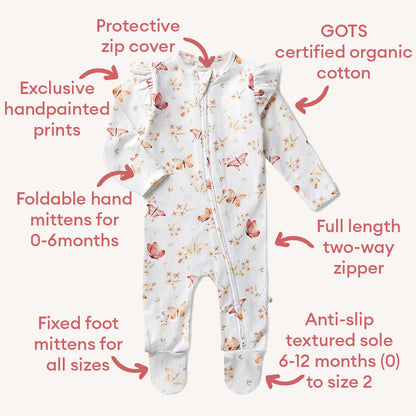 Butterfly Organic Snuggle Sleepsuit Zip Footie with Frill
