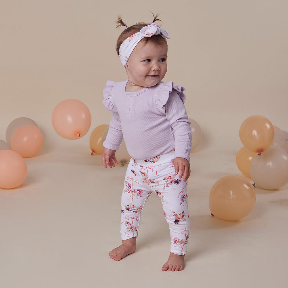 Lavender Rib Long Sleeve Organic Bodysuit with Frill