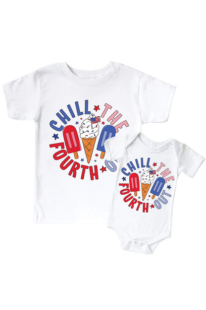 Chill The Fourth Out Graphic Bodysuit & Kids Tee | White