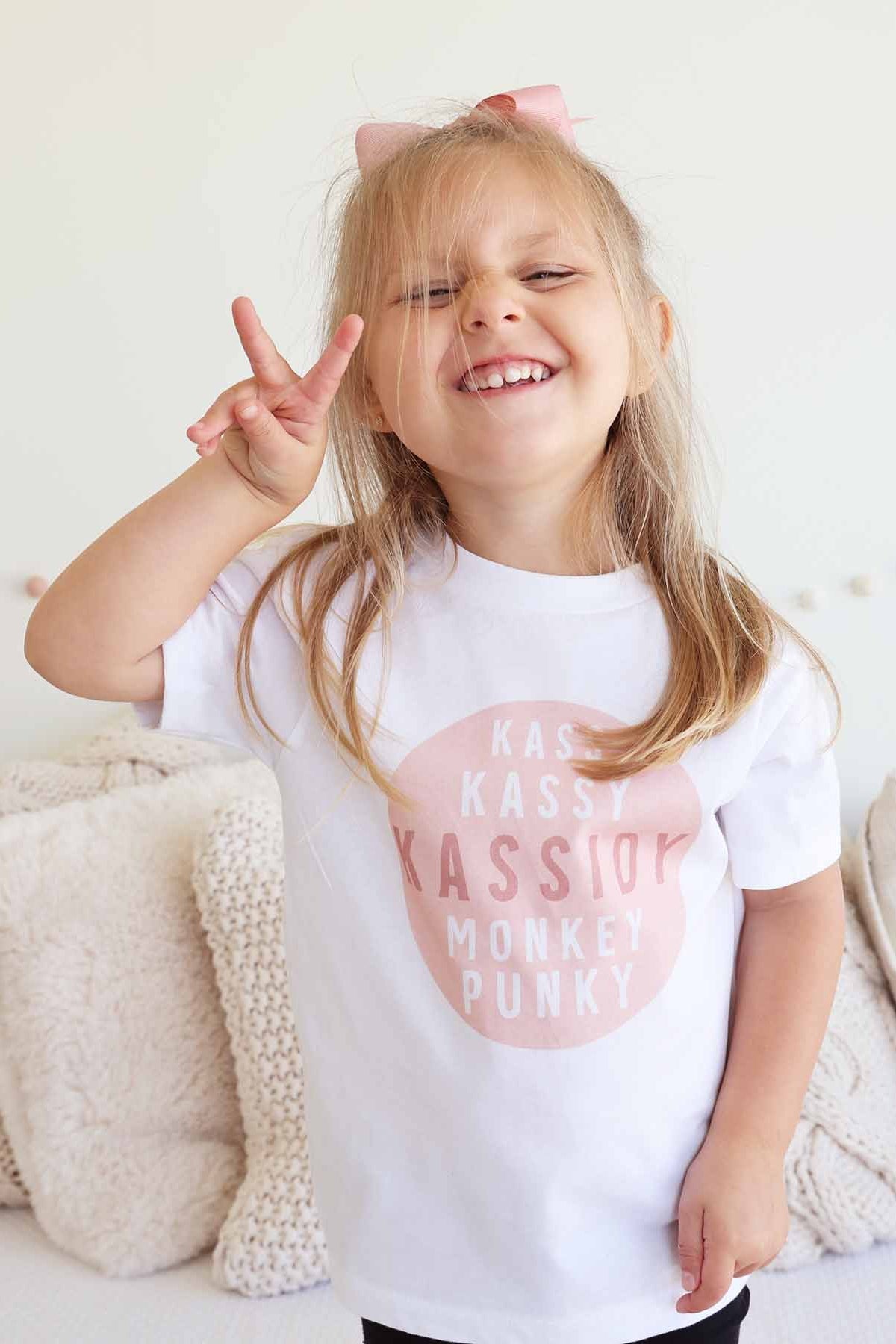 Personalized Pink Nickname Circle Kids Graphic Tee | White