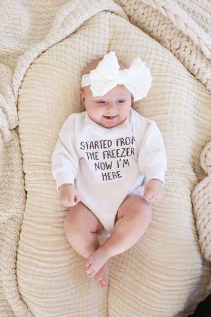 Started From The Freezer Graphic Sweatshirt Bubble Romper | White