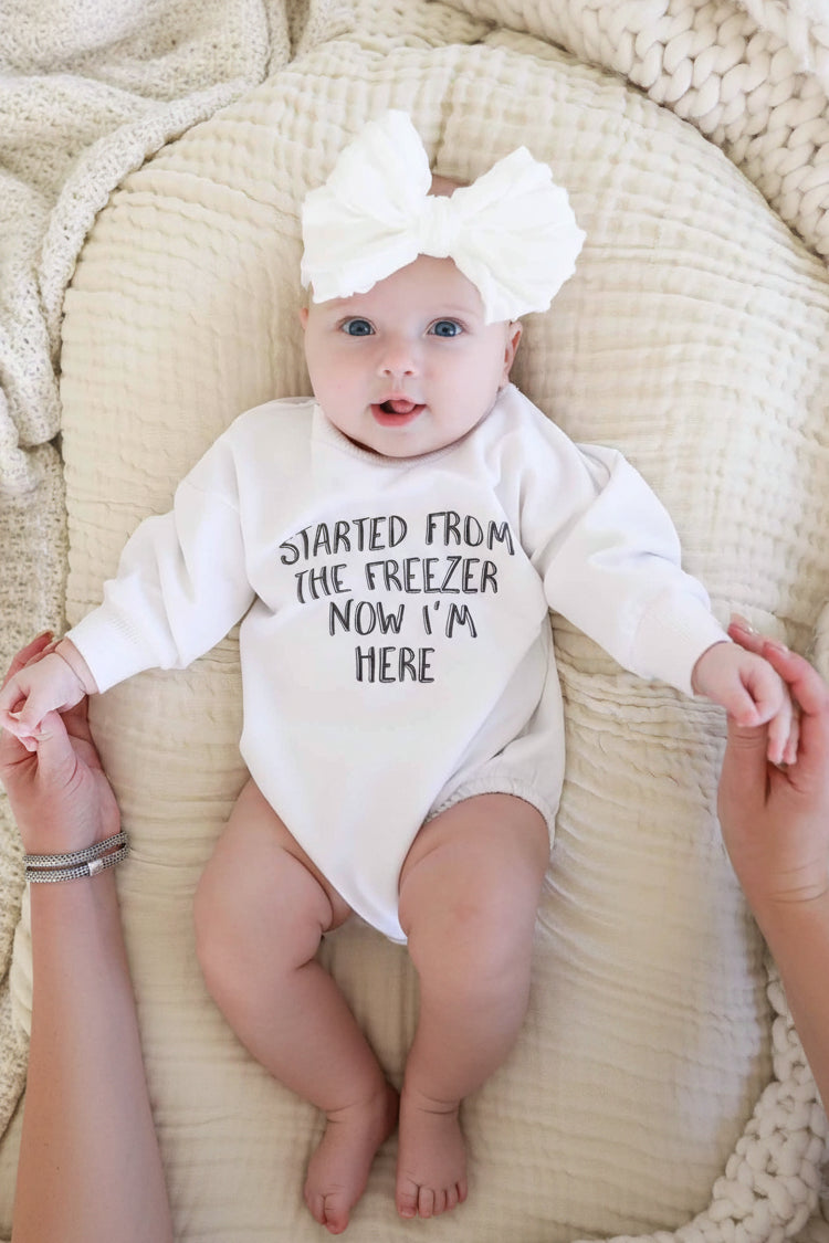 Started From The Freezer Graphic Sweatshirt Bubble Romper | White