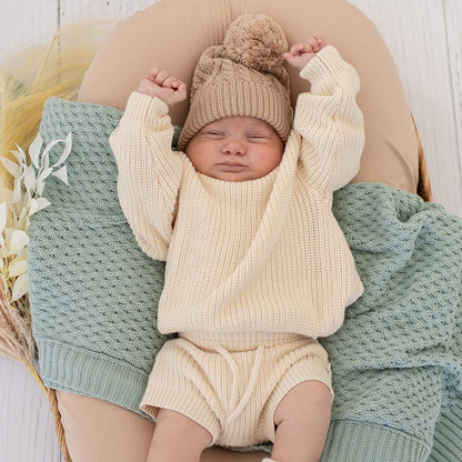 Cream Organic Cotton Knit Shorts