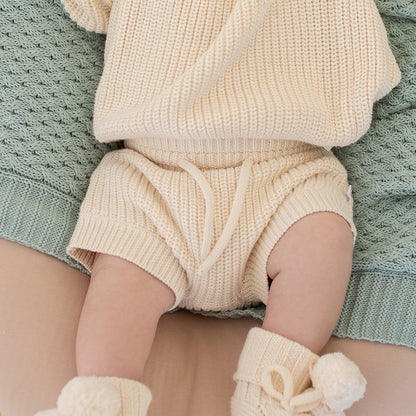 Cream Organic Cotton Knit Shorts