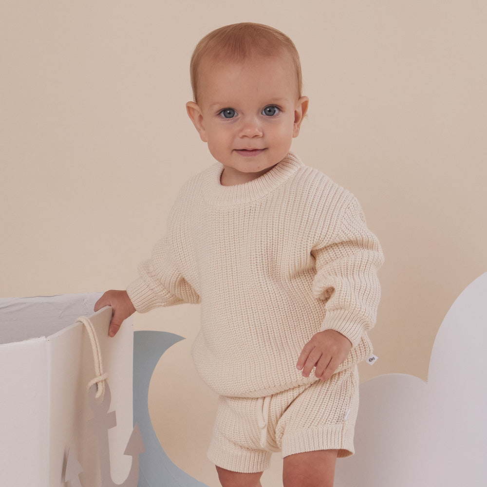 Cream Organic Cotton Knit Shorts