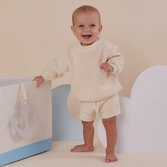 Cream Organic Cotton Knit Shorts