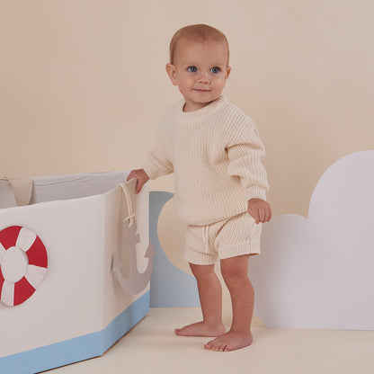 Cream Organic Cotton Knit Shorts