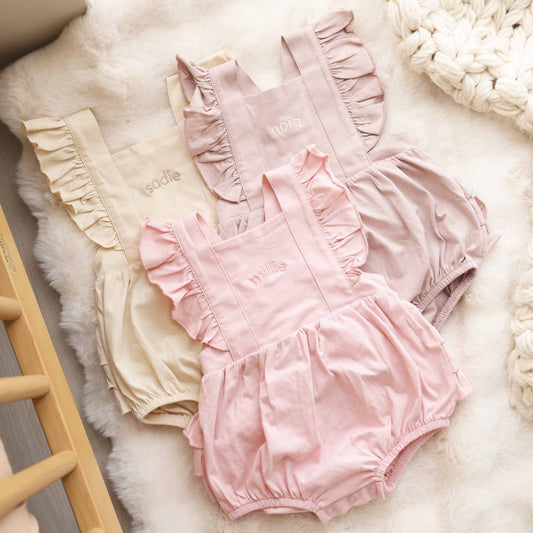 Embroidered Cross Back Ruffle Bubble Romper