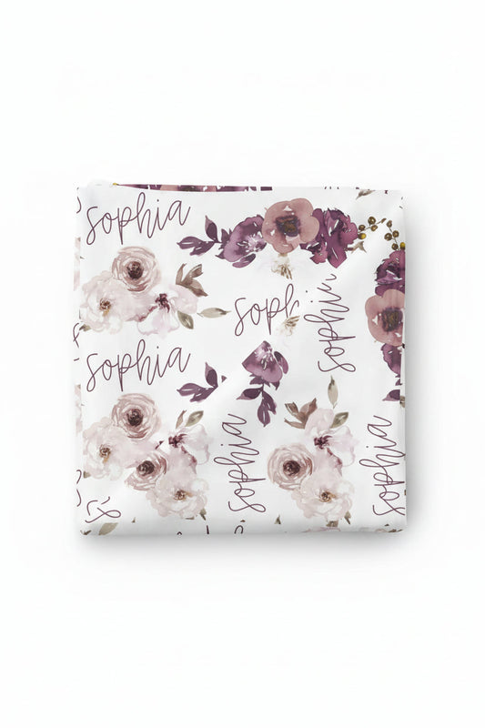 Demi's Dusty Purple Floral Personalized Baby Name Swaddle