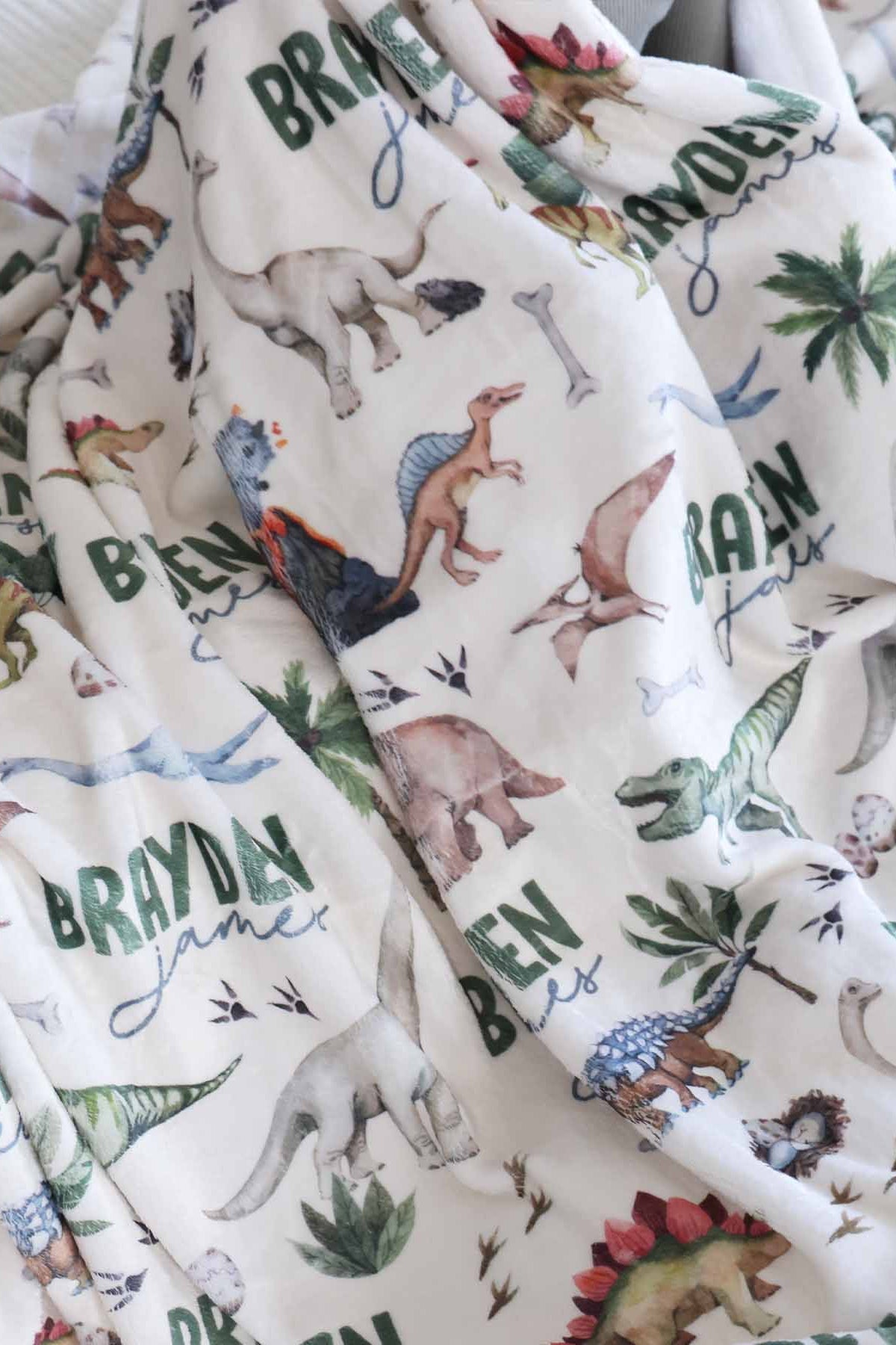 Dino Tracks Personalized Kids Blanket