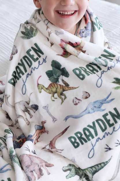 Dino Tracks Personalized Kids Blanket