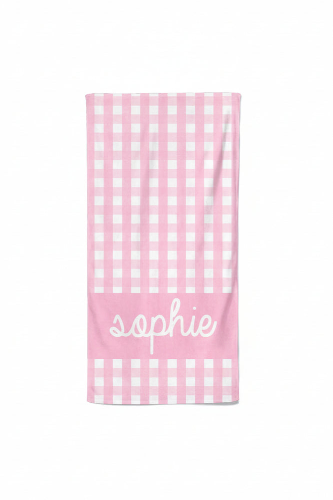 Personalized Kids Beach Towel | Seersucker Dusty Pink