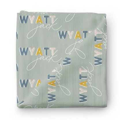 Dusty Moss Retro Personalized Baby Name Swaddle Blanket
