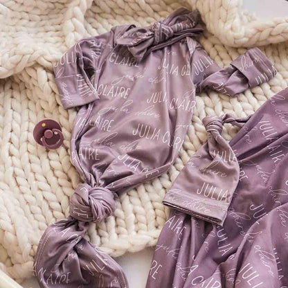 Solid Dusty Purple Personalized Newborn Baby Knot Gown