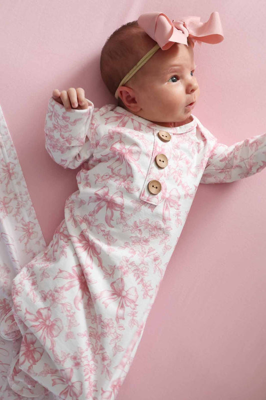 Fancy Frills Newborn Baby Knot Gown & Hat Set