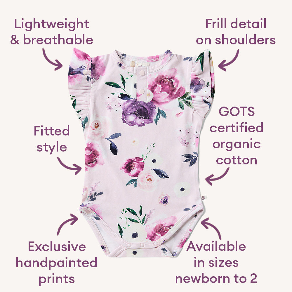 Floral Kiss Short Sleeve Organic Bodysuit with Frill