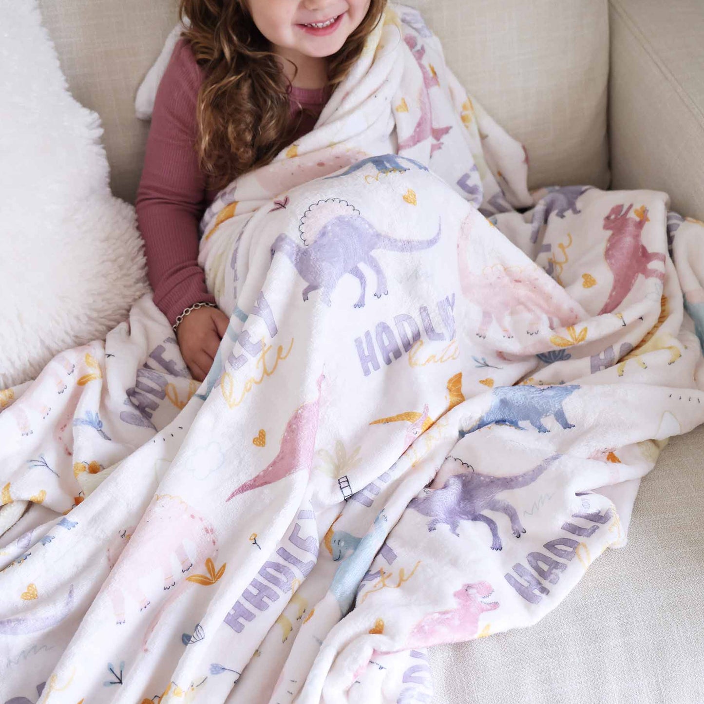 Pastel Dino Personalized Kids Blanket