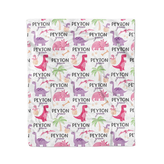 Happy Dinos Personalized Toddler Blanket | Pink