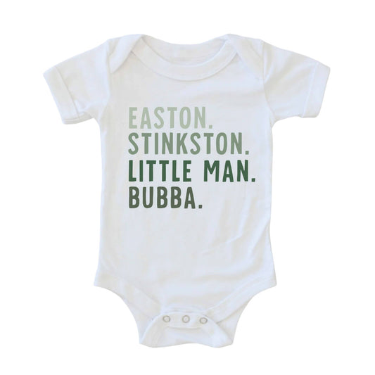 Personalized Green Nickname Graphic Bodysuit | White