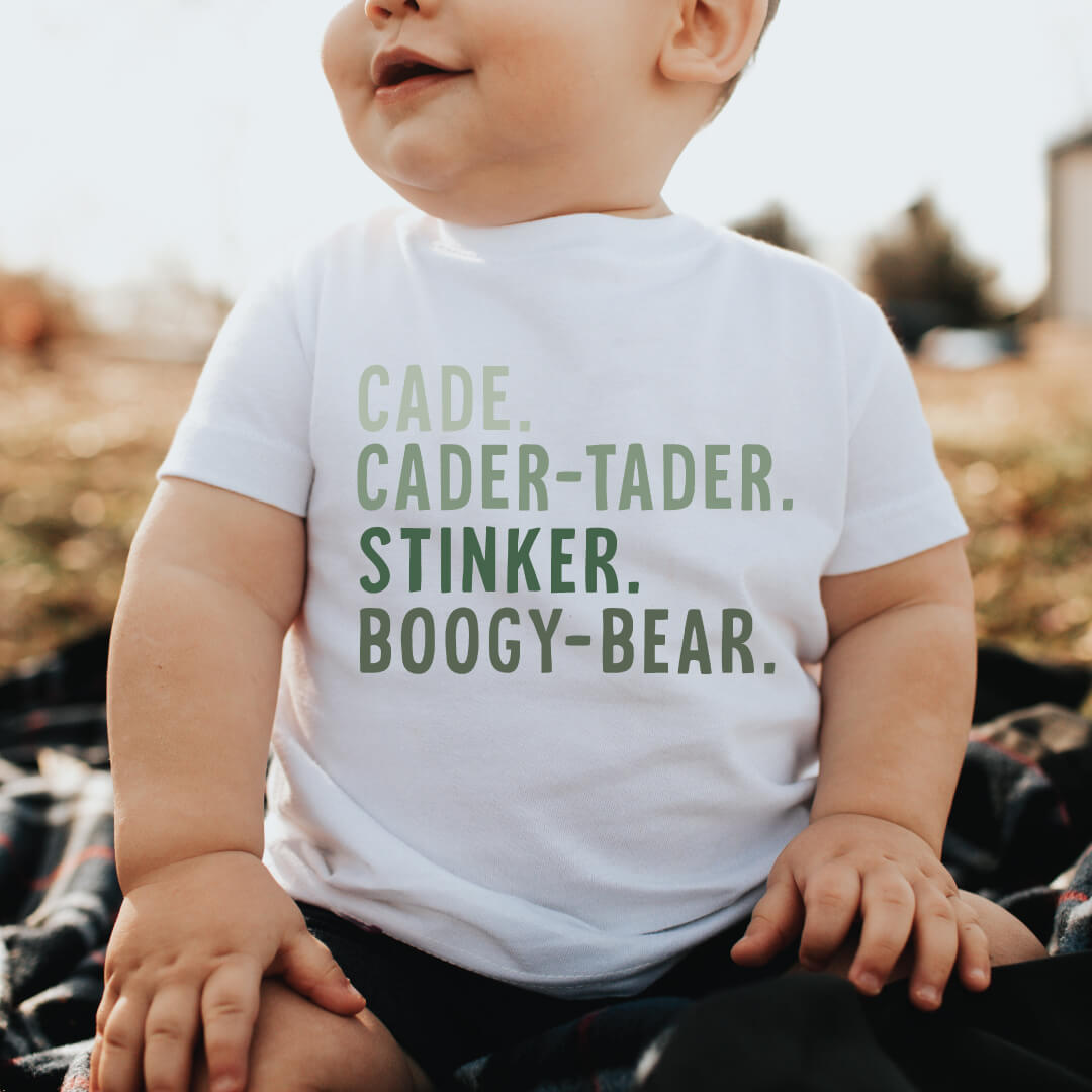 Personalized Green Nickname Color Block Kids Graphic Tee | White
