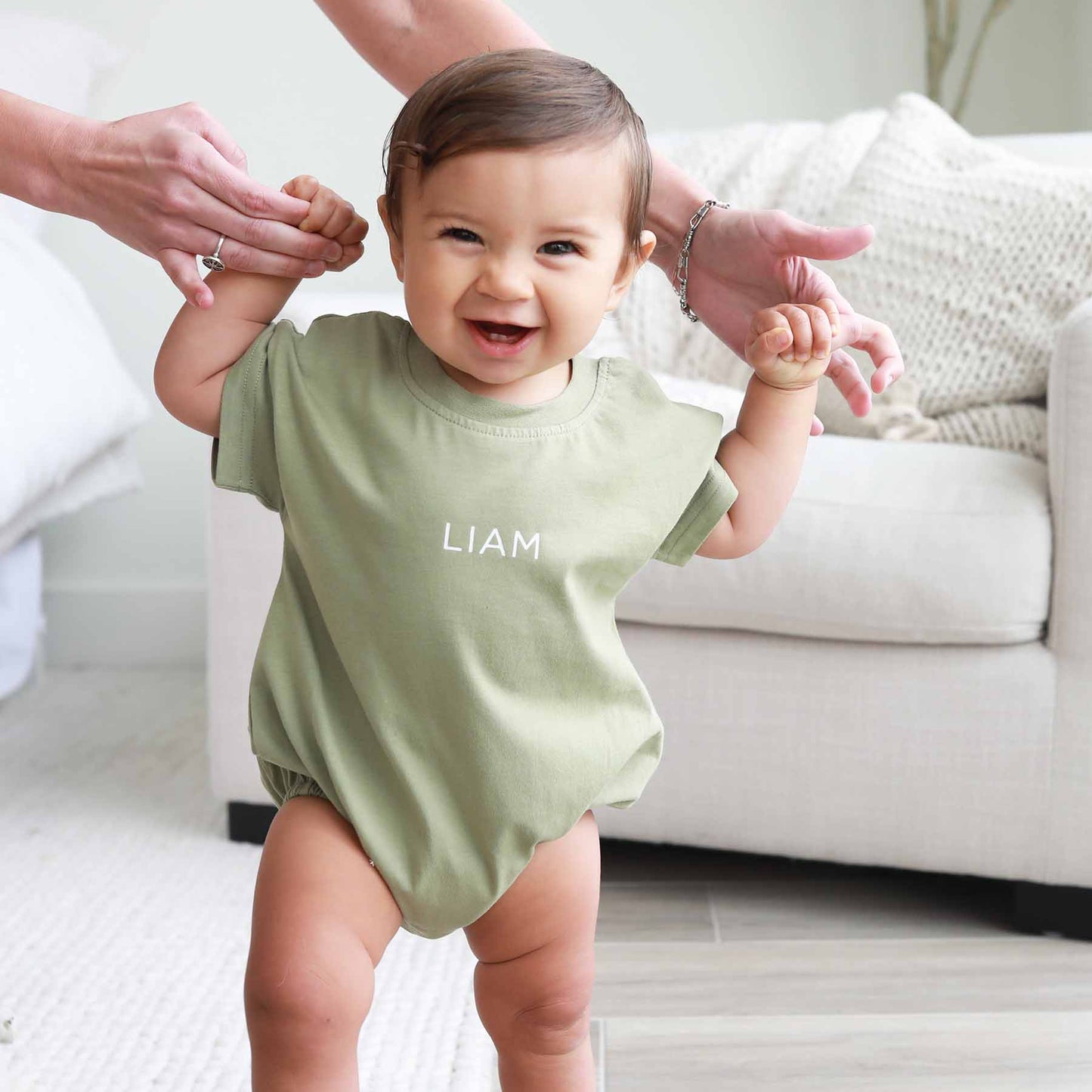 Personalized Short Sleeve Bubble Romper | Earthy Neutrals