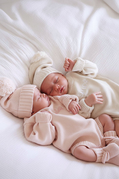 Knit Baby Pom Pom Beanie | Tea Rose