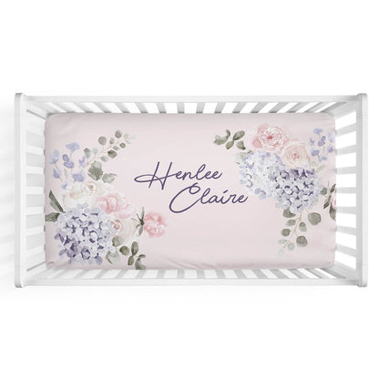 Henlee's Hydrangea Personalized Crib Sheet