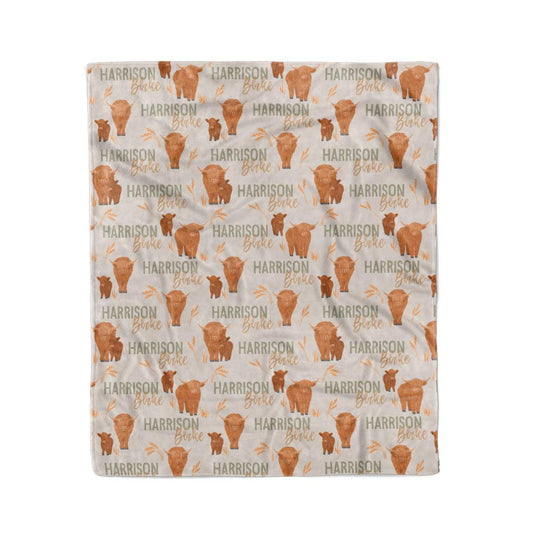 Happy Highland Cows Personalized Kids Blanket
