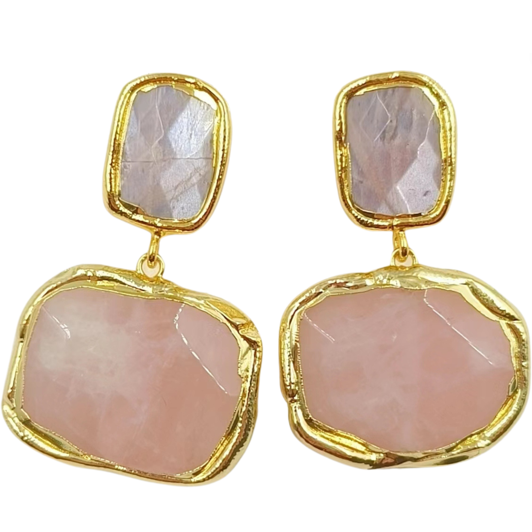 Colored Gemstone Geometric Pendant Earrings