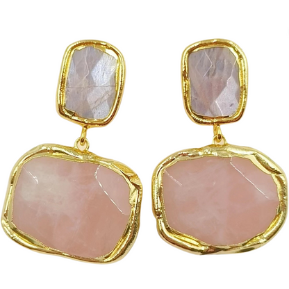 Colored Gemstone Geometric Pendant Earrings