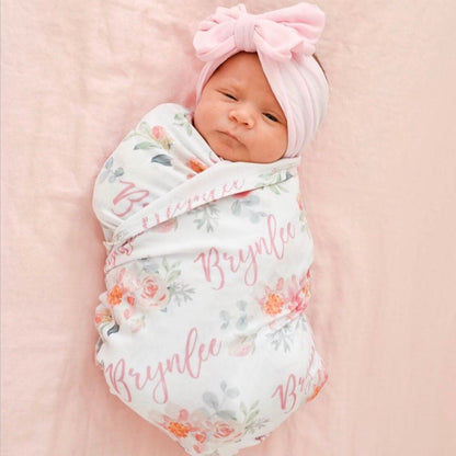 Ella's Dusty Rose Personalized Baby Name Swaddle Blanket