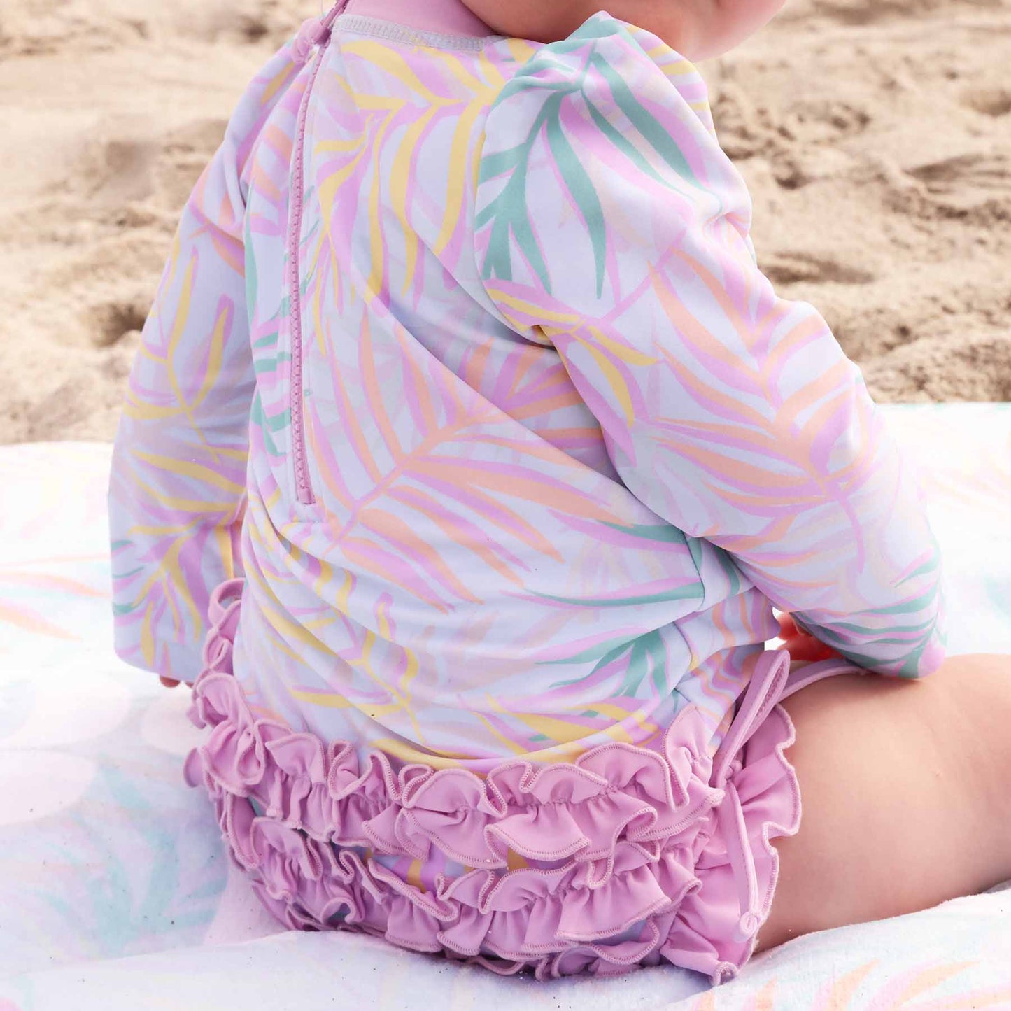 Long Sleeve Rash Guard With Ruffle Bottom | Island Palms