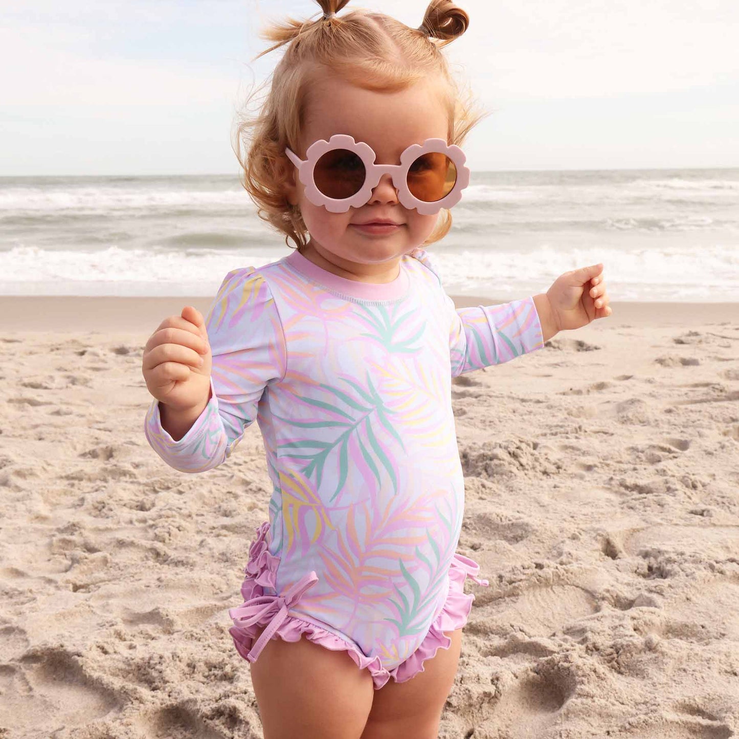 Long Sleeve Rash Guard With Ruffle Bottom | Island Palms