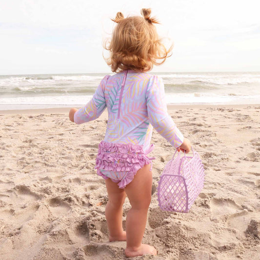 Long Sleeve Rash Guard With Ruffle Bottom | Island Palms