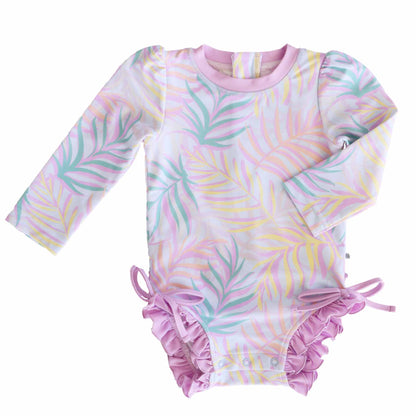 Long Sleeve Rash Guard With Ruffle Bottom | Island Palms
