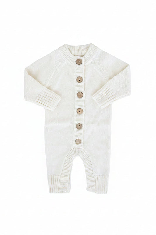 Knit Sweater Button Romper | Ivory