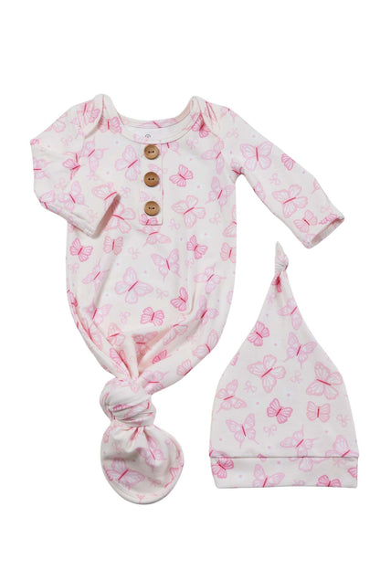 Newborn Baby Knot Gown & Hat Set | Blooming Butterflies