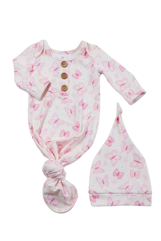 Newborn Baby Knot Gown & Hat Set | Blooming Butterflies