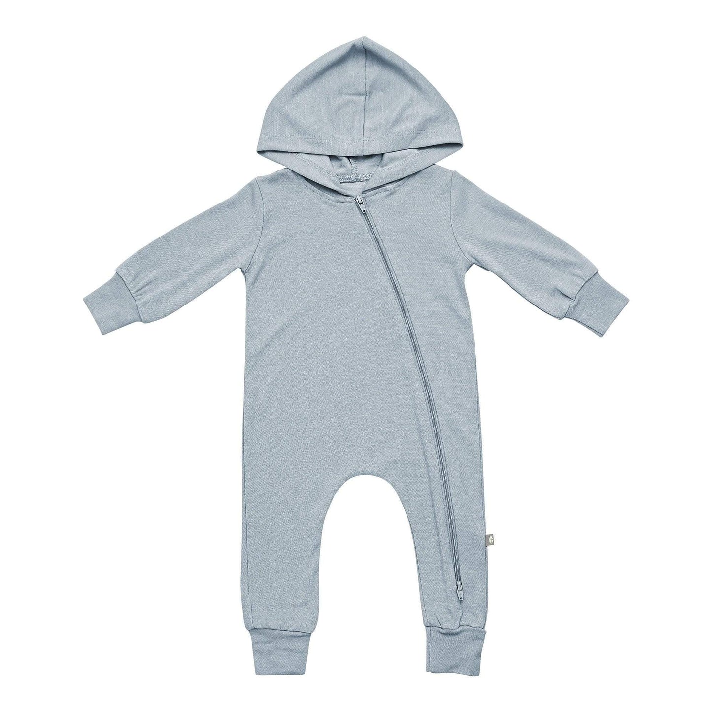 Bamboo Jersey Hooded Zippered Romper in Fog