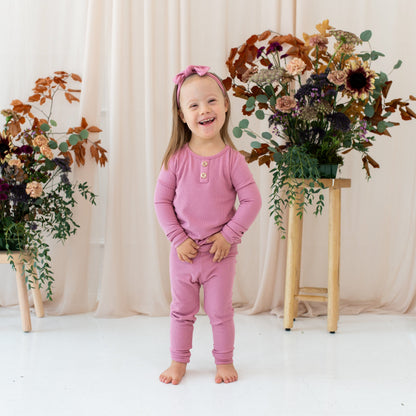 Ribbed Henley Set in Apple Blossom